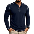 Brycen - Men's Contrast-Stitch Long Sleeve Henley T-Shirt 3
