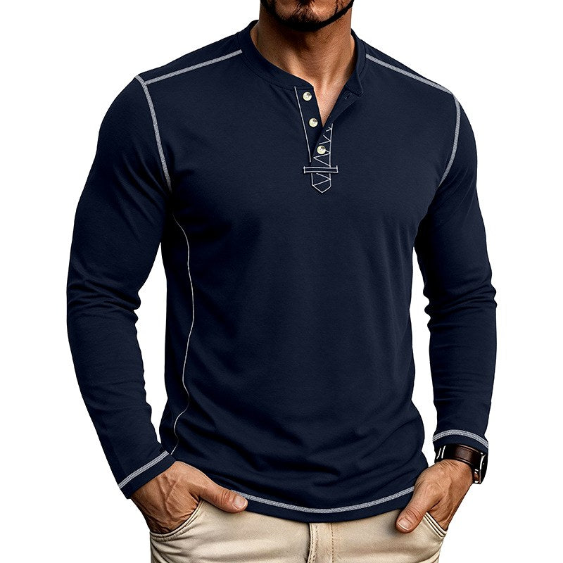 Brycen - Men's Contrast-Stitch Long Sleeve Henley T-Shirt 3