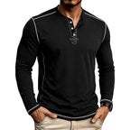 Brycen - Men's Contrast-Stitch Long Sleeve Henley T-Shirt 4