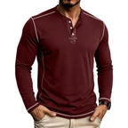 Brycen - Men's Contrast-Stitch Long Sleeve Henley T-Shirt 5