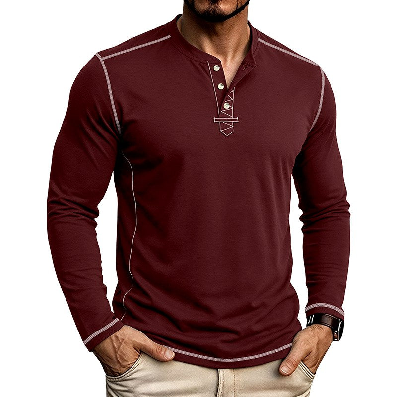 Brycen - Men's Contrast-Stitch Long Sleeve Henley T-Shirt 5