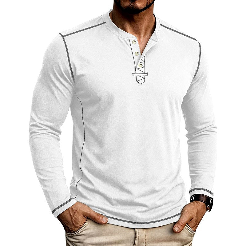 Brycen - Men's Contrast-Stitch Long Sleeve Henley T-Shirt 6