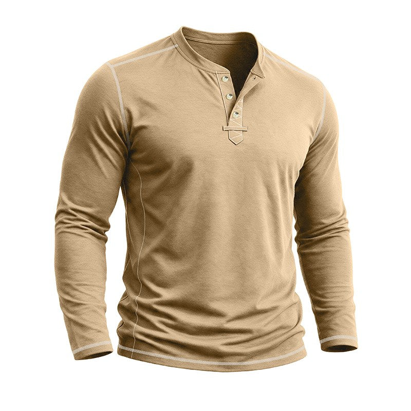 Brycen - Men's Contrast-Stitch Long Sleeve Henley T-Shirt 7