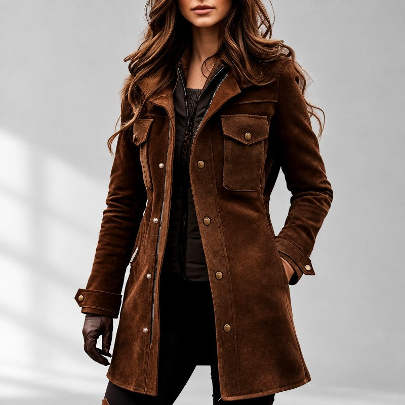 Bryony - Women's Faux Suede Longline Utility Jacket 1