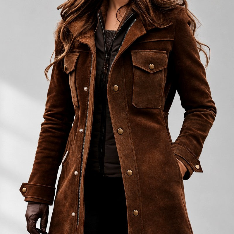 Bryony - Women's Faux Suede Longline Utility Jacket 2