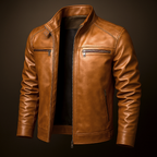 Cain - Men's Zip-Up Leather Jacket with Chest Pockets