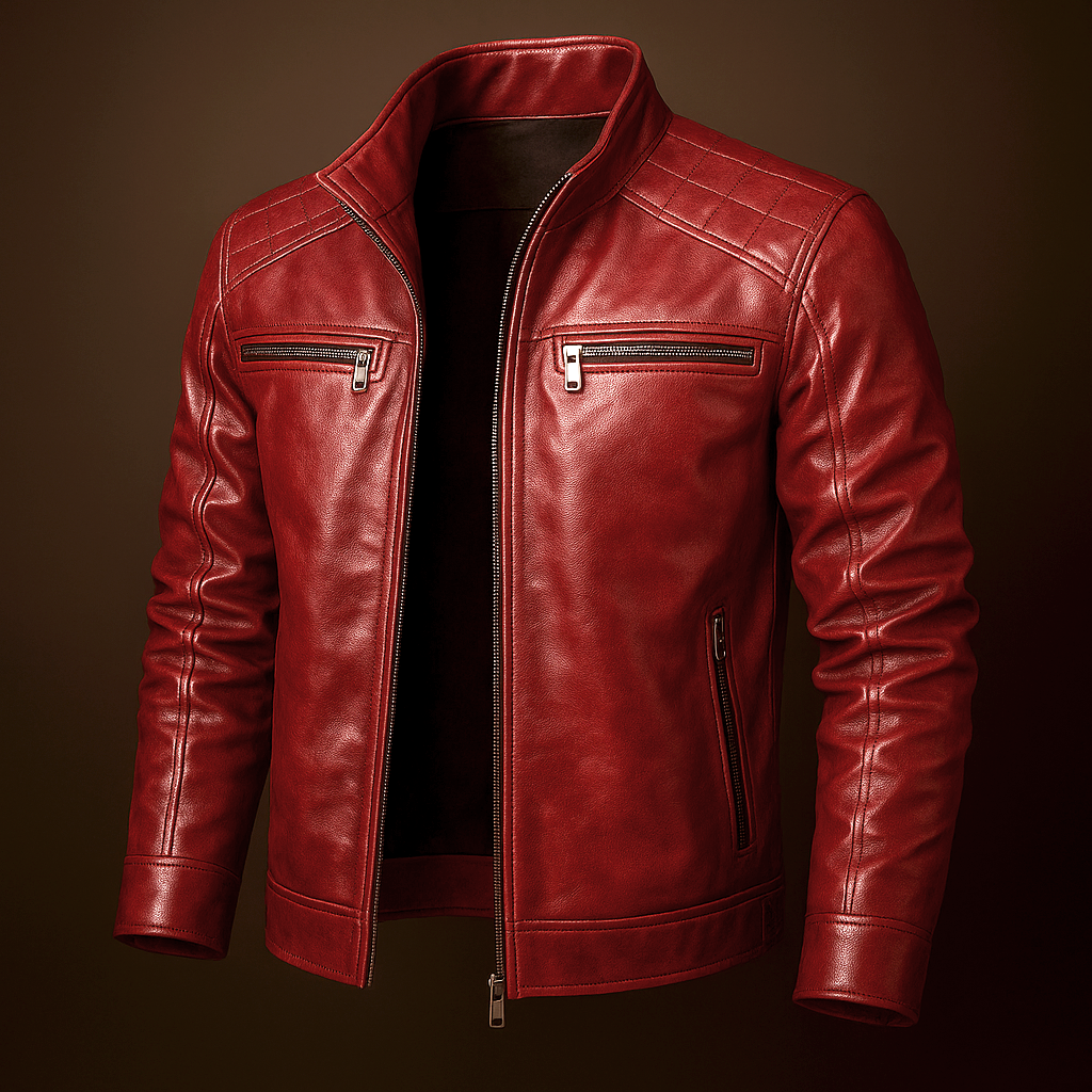Cain - Men's Zip-Up Leather Jacket with Chest Pockets