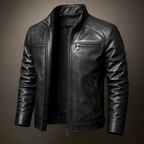 Cain - Men's Zip-Up Leather Jacket with Chest Pockets