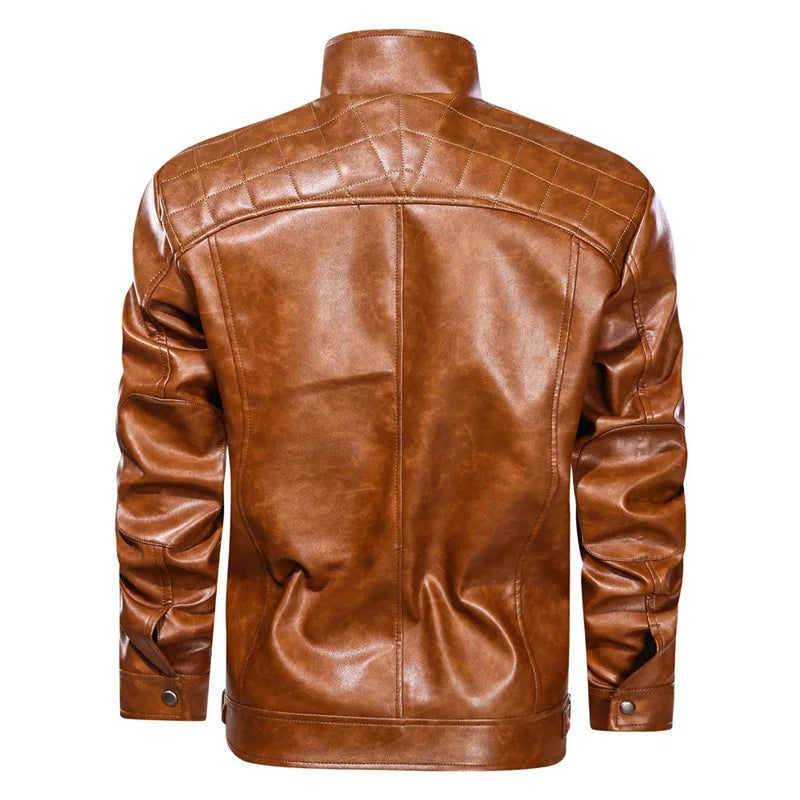 Cain - Men's Zip-Up Leather Jacket with Chest Pockets