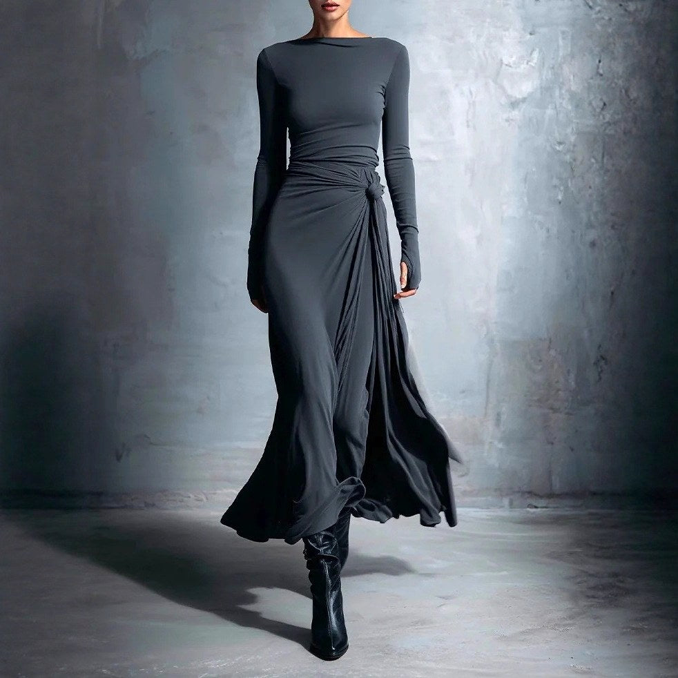 Calantha - Women's Boat Neck Long Sleeve Slim Fit Maxi Dress 1