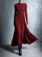 Calantha - Women's Boat Neck Long Sleeve Slim Fit Maxi Dress 2