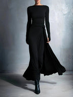 Calantha - Women's Boat Neck Long Sleeve Slim Fit Maxi Dress 3