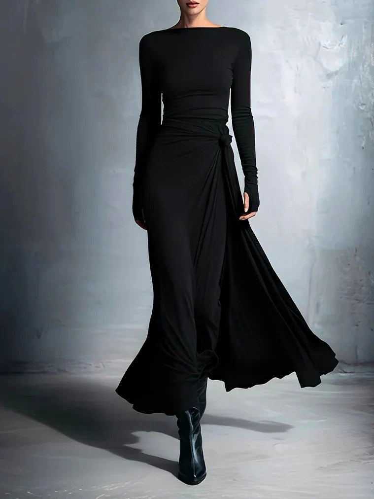 Calantha - Women's Boat Neck Long Sleeve Slim Fit Maxi Dress 3
