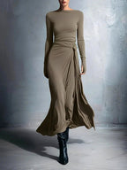 Calantha - Women's Boat Neck Long Sleeve Slim Fit Maxi Dress 4