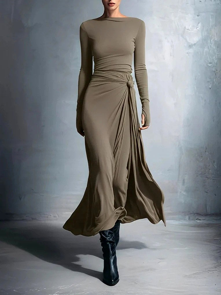 Calantha - Women's Boat Neck Long Sleeve Slim Fit Maxi Dress 4