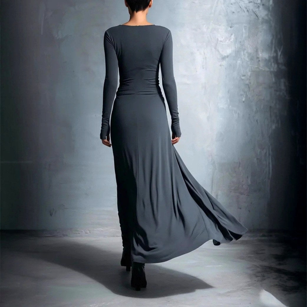 Calantha - Women's Boat Neck Long Sleeve Slim Fit Maxi Dress 5