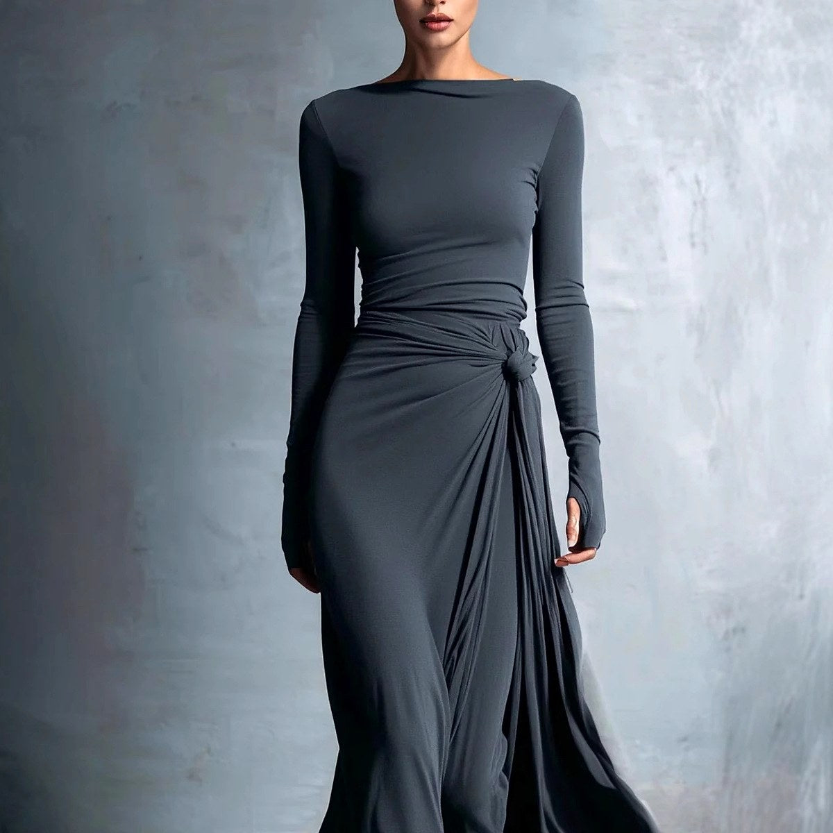 Calantha - Women's Boat Neck Long Sleeve Slim Fit Maxi Dress 6