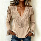 Calliope - Women’s Western Suede Fringe V-Neck Top 2