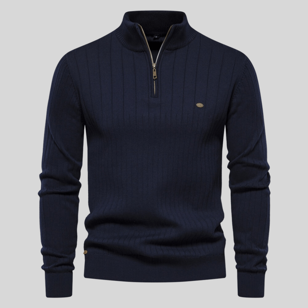 Callum - Men's Half-Zip Ribbed Mock-Neck Pullover