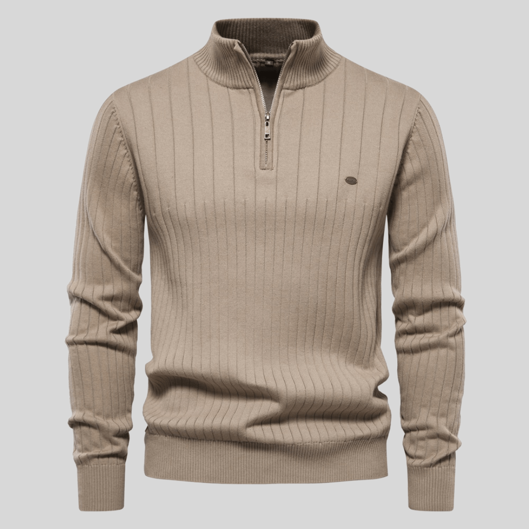 Callum - Men's Half-Zip Ribbed Mock-Neck Pullover