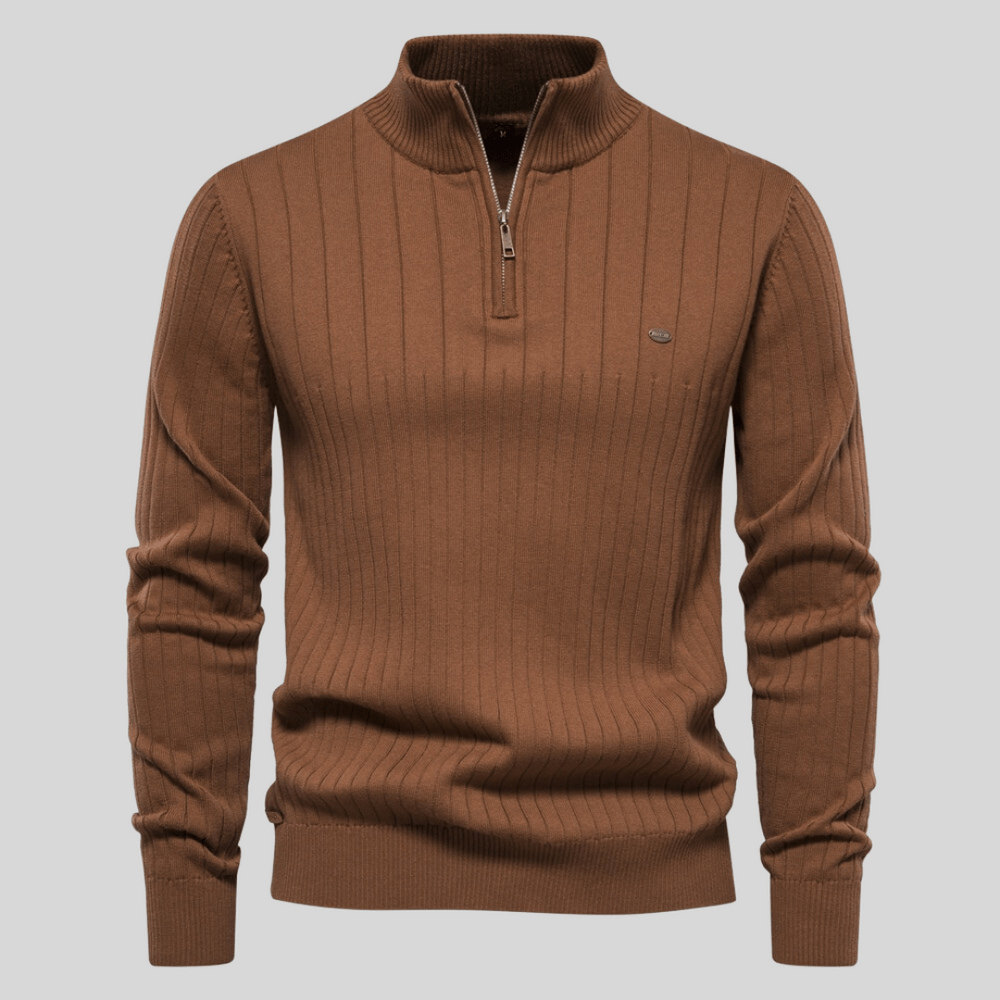 Callum - Men's Half-Zip Ribbed Mock-Neck Pullover