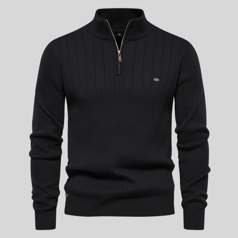 Callum - Men's Half-Zip Ribbed Mock-Neck Pullover