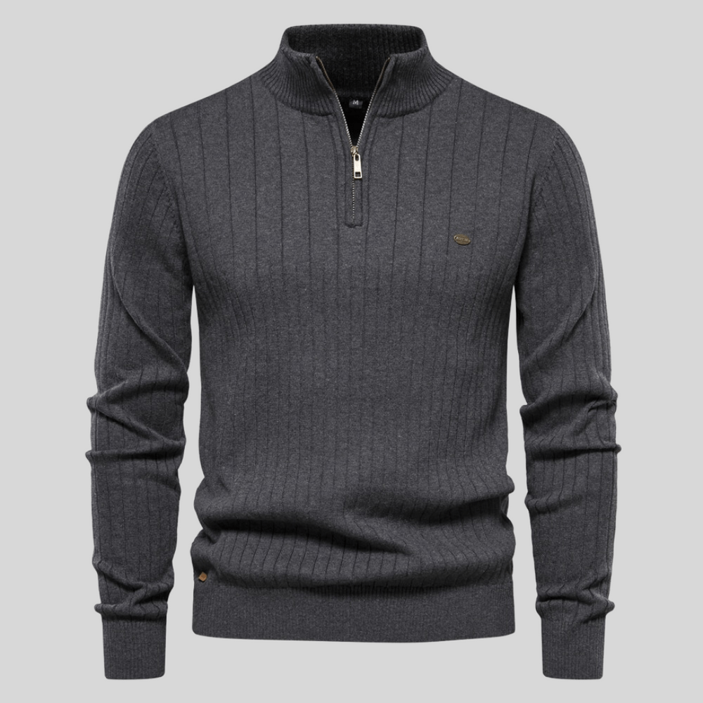 Callum - Men's Half-Zip Ribbed Mock-Neck Pullover