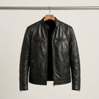 Callum - Men's Zip-Front Leather Jacket with Chest Pockets