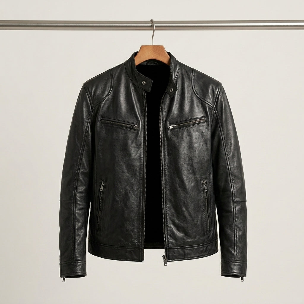 Callum - Men's Zip-Front Leather Jacket with Chest Pockets