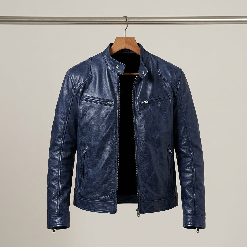 Callum - Men's Zip-Front Leather Jacket with Chest Pockets