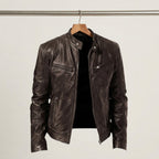 Callum - Men's Zip-Front Leather Jacket with Chest Pockets