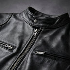 Callum - Men's Zip-Front Leather Jacket with Chest Pockets