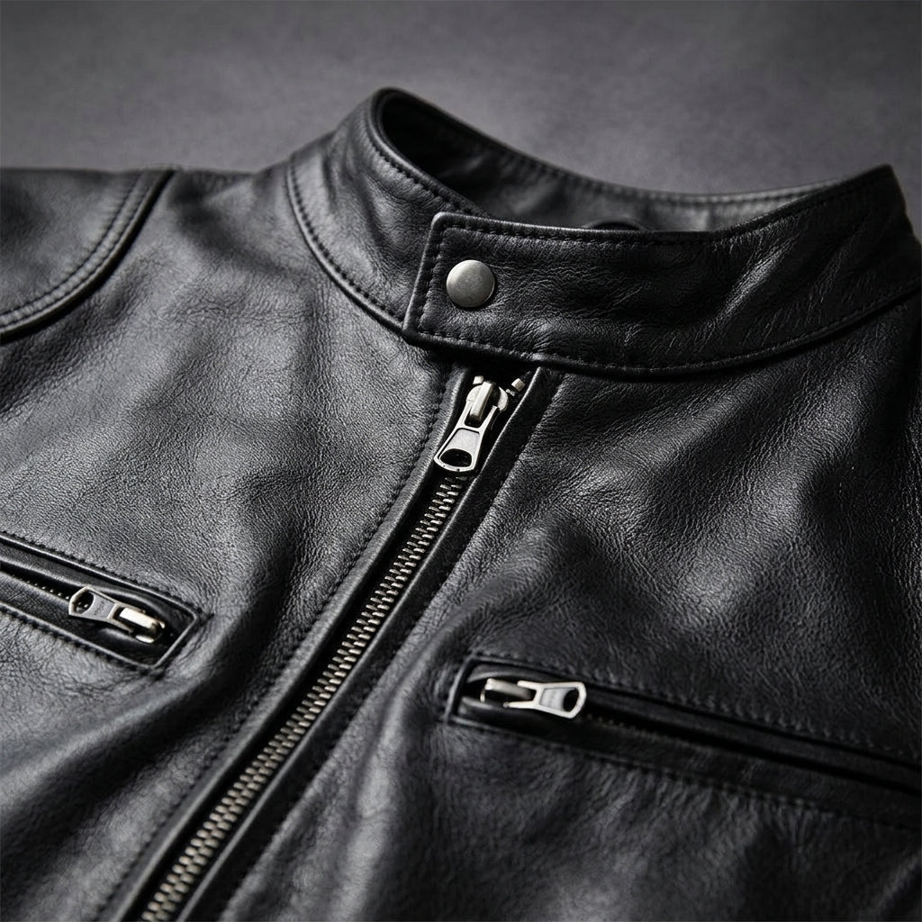 Callum - Men's Zip-Front Leather Jacket with Chest Pockets