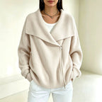 Carlotta - Women's Ribbed Wide Collar Zip-Up Knit Cardigan 2