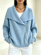Carlotta - Women's Ribbed Wide Collar Zip-Up Knit Cardigan 5