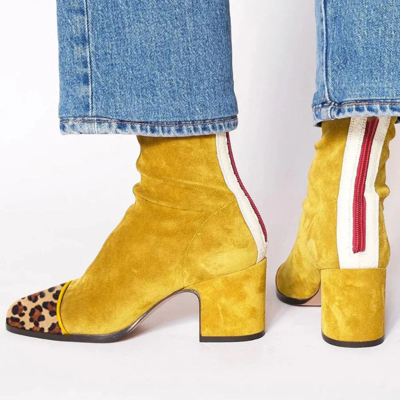 Caroline - Women's Suede Block-Heel Ankle Boots 