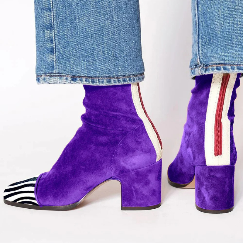Caroline - Women's Suede Block-Heel Ankle Boots 