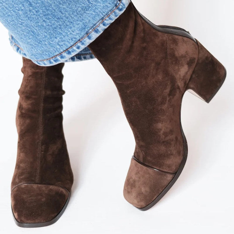 Caroline - Women's Suede Block-Heel Ankle Boots 