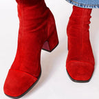 Caroline - Women's Suede Block-Heel Ankle Boots 