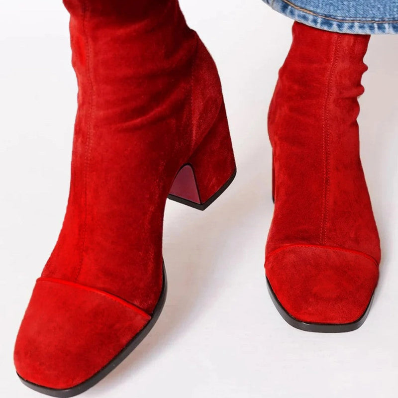 Caroline - Women's Suede Block-Heel Ankle Boots 