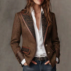 Caroline - Women's Herringbone Contrast Lapel Fitted Blazer 1