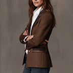 Caroline - Women's Herringbone Contrast Lapel Fitted Blazer 3