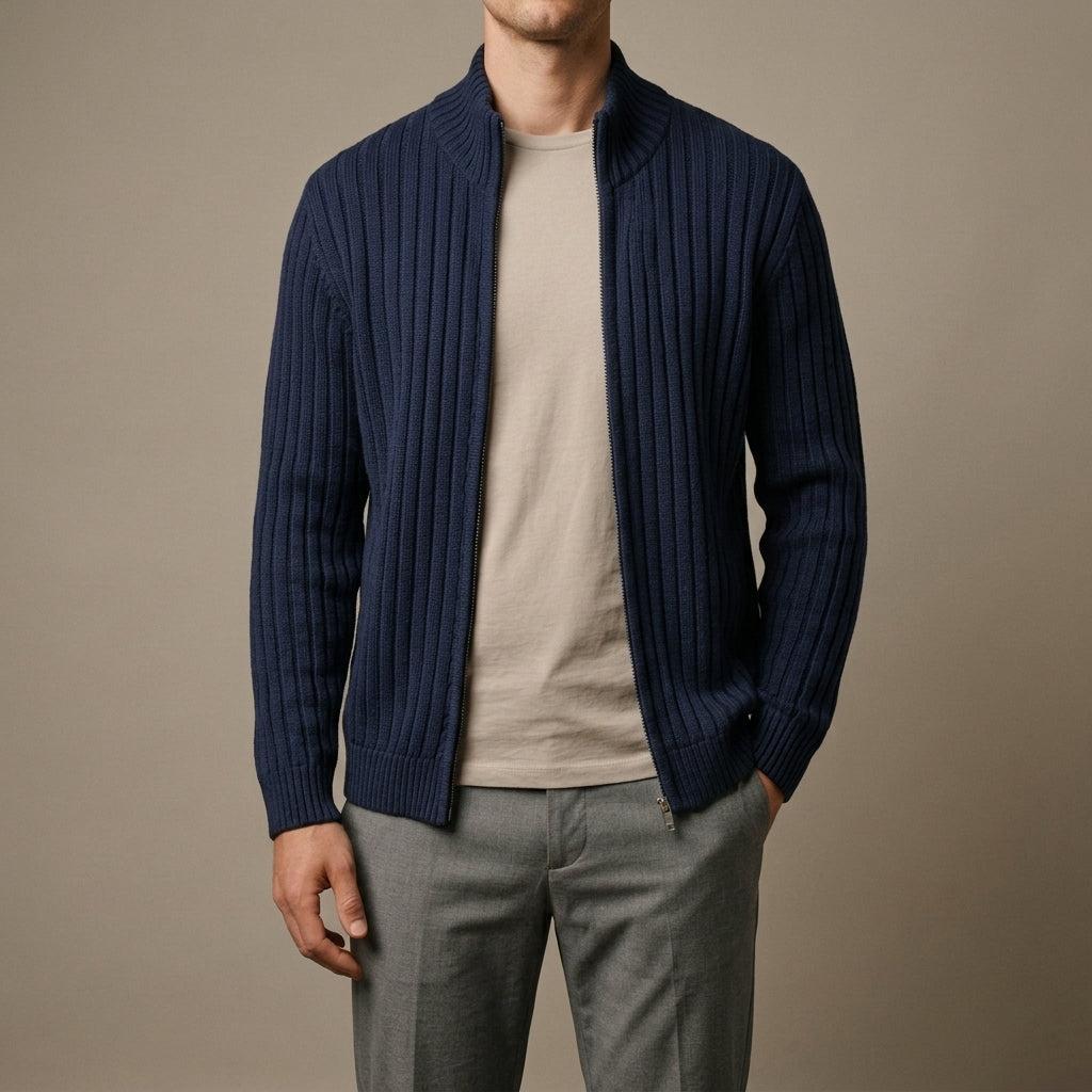 Cassian - Men's Ribbed Zip-Up Cardigan