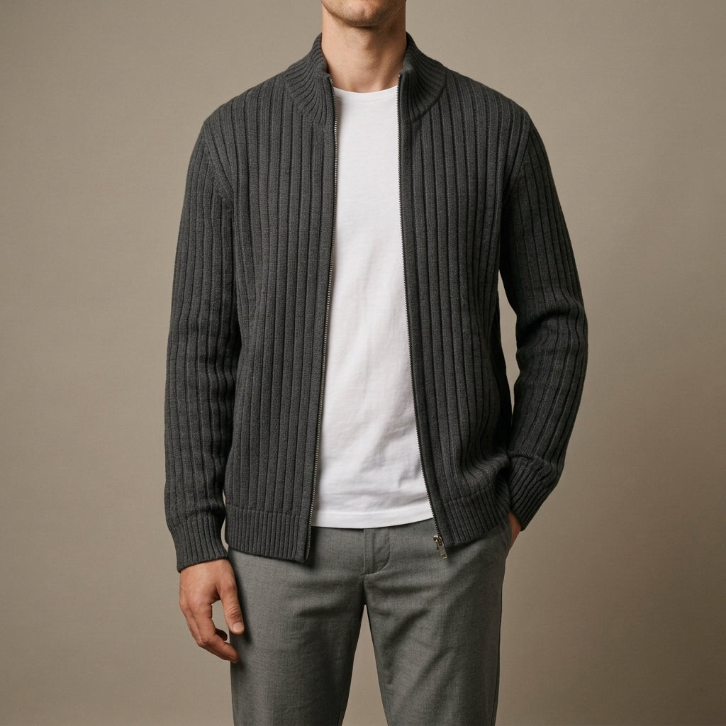 Cassian - Men's Ribbed Zip-Up Cardigan