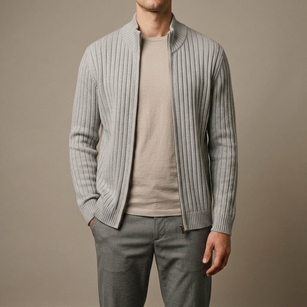 Cassian - Men's Ribbed Zip-Up Cardigan