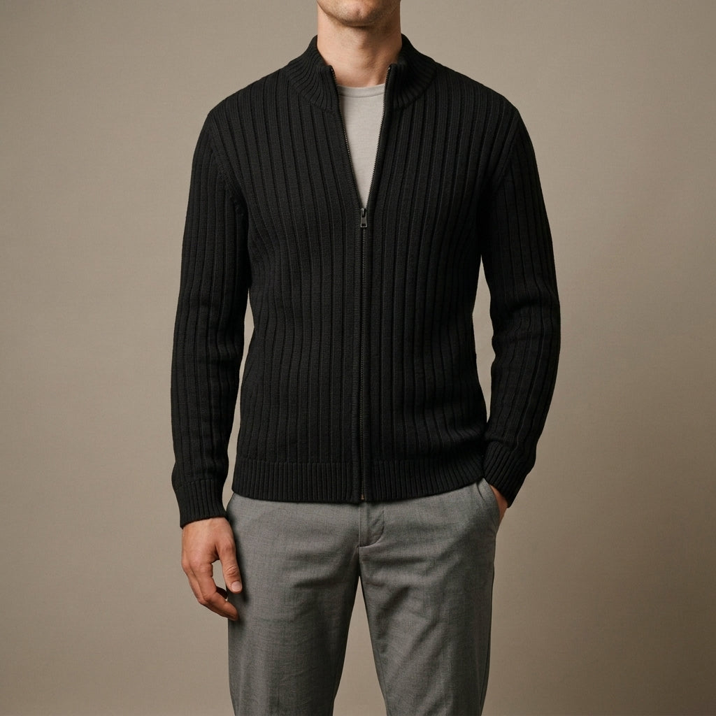 Cassian - Men's Ribbed Zip-Up Cardigan