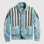 Cayson - Men's Jacquard Button-Front Cardigan with Lapel Collar