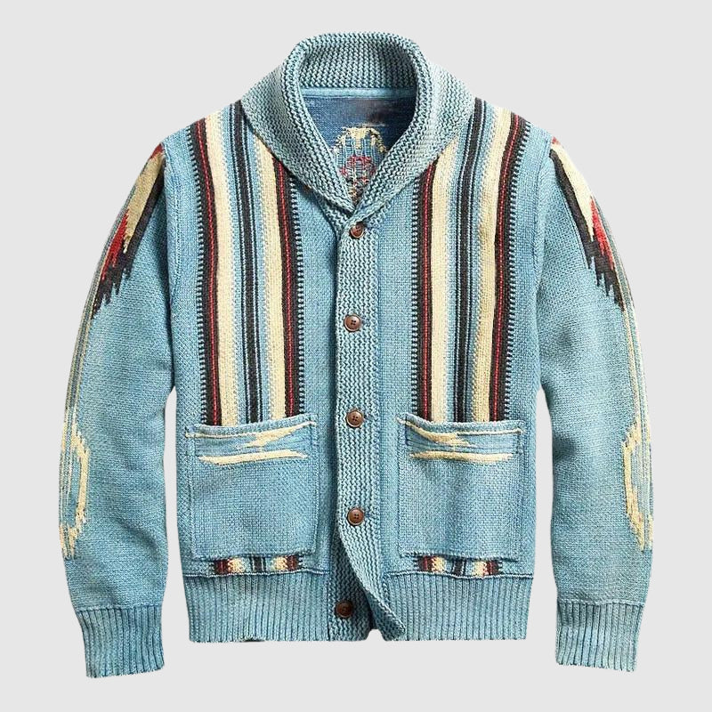Cayson - Men's Jacquard Button-Front Cardigan with Lapel Collar