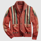 Cayson - Men's Jacquard Button-Front Cardigan with Lapel Collar
