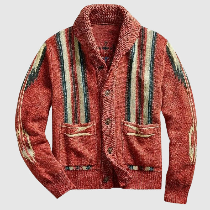 Cayson - Men's Jacquard Button-Front Cardigan with Lapel Collar
